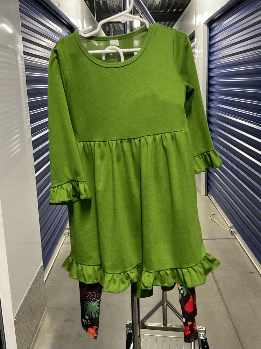Bright Green Ruffle-Hem Girls' Dress with Holiday Pants